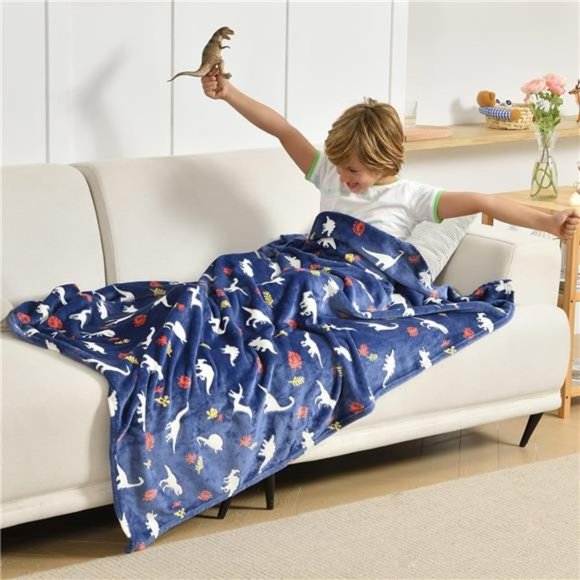 Glow in The Dark Throw Blanket 50x60 Inches,Jurassic Dinosaur Pattern Soft Cozy - Picture 5 of 6